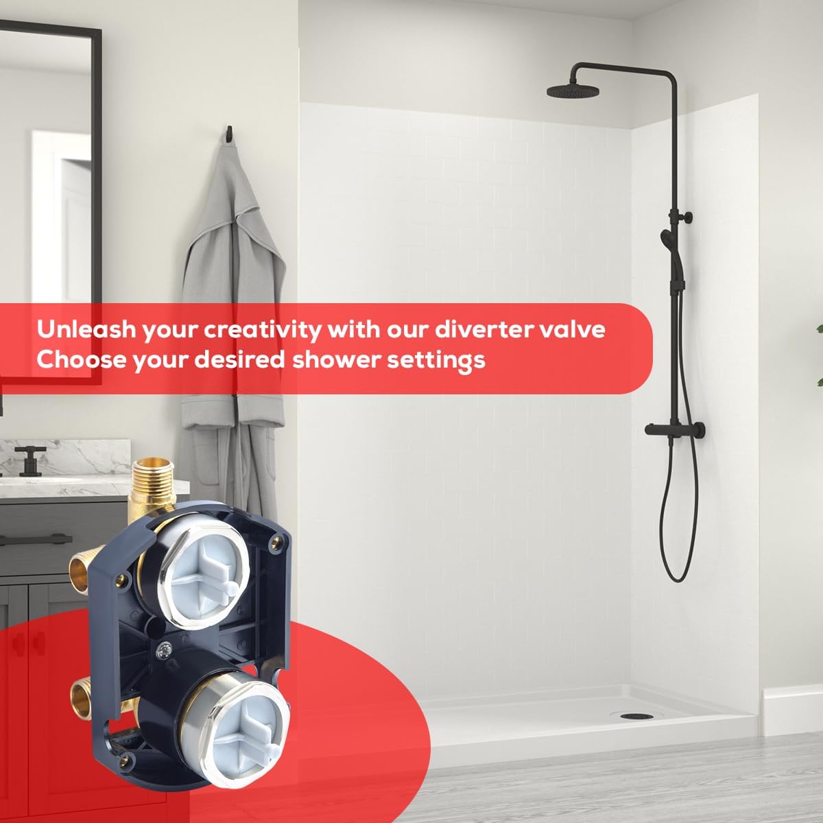R22000 Universal Rough-In Valve with Integrated Diverter – Brass Body, Custom Shower Integrated Diverter Rough Valve Kit – 3-Way or 6-Way Setting, Pressure Balance, Trim Kit Compatible - Image 5