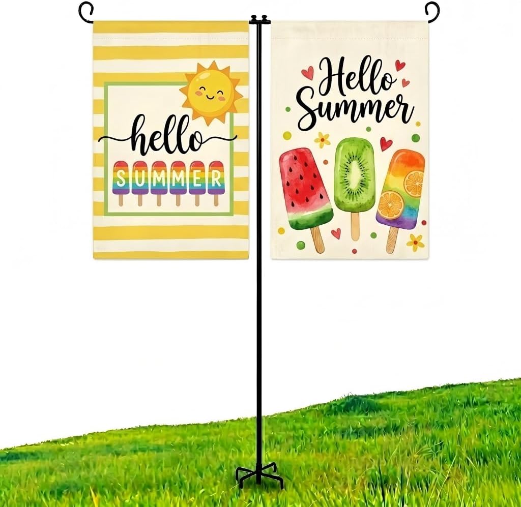 Heavy Duty Garden Flag Holder Stand Metal Iron Stand with 5 Prong Base for Double Flags Suitable for Outside or Garden Patio Yard Decor