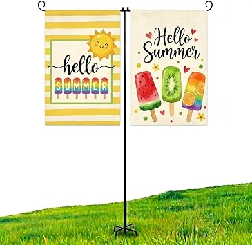 Heavy Duty Garden Flag Holder Stand Metal Iron Stand with 5 Prong Base for Double Flags Suitable for Outside or Garden Patio Yard Decor
