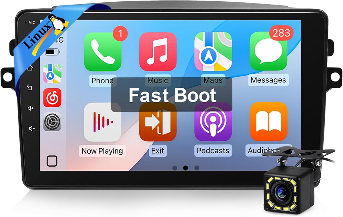 Estéreo de coche Linux para Toyota Sienna (no JBL) 2004-2010 | Radio de arranque rápido para Sienna con Carplay Android Auto Mirror Link Cámara de respaldo FM Bluetooth SWC