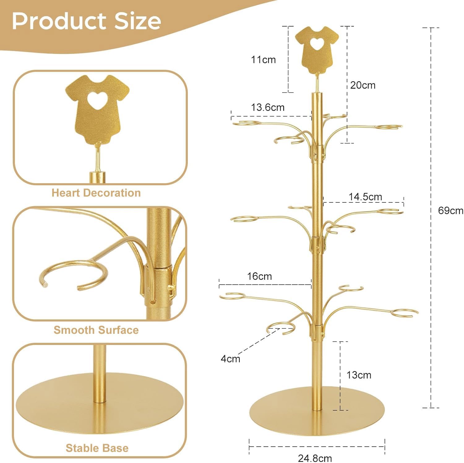 Wine Glass Holder, Cocktail Tree Stand for Drinks, Champagne Tower Rack with Sturdy Base, Martini Tree Drink Tower for Wedding Party Decor, Gold, Storage Rack