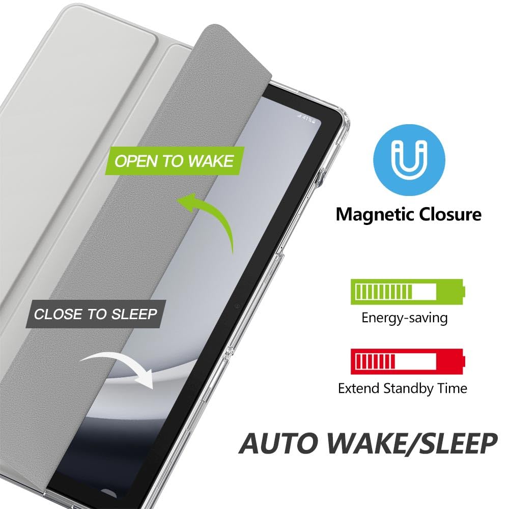 MoKo Custodia per Galaxy Tab A9+/A9 Plus 11 Pollici 2023, Cover Protettiva Sottile con Supporto e Retro Rigido Traslucido in PC per Tab A9 Plus SM-X210/X216/X218, Auto Sveglia/Sonno, Argento