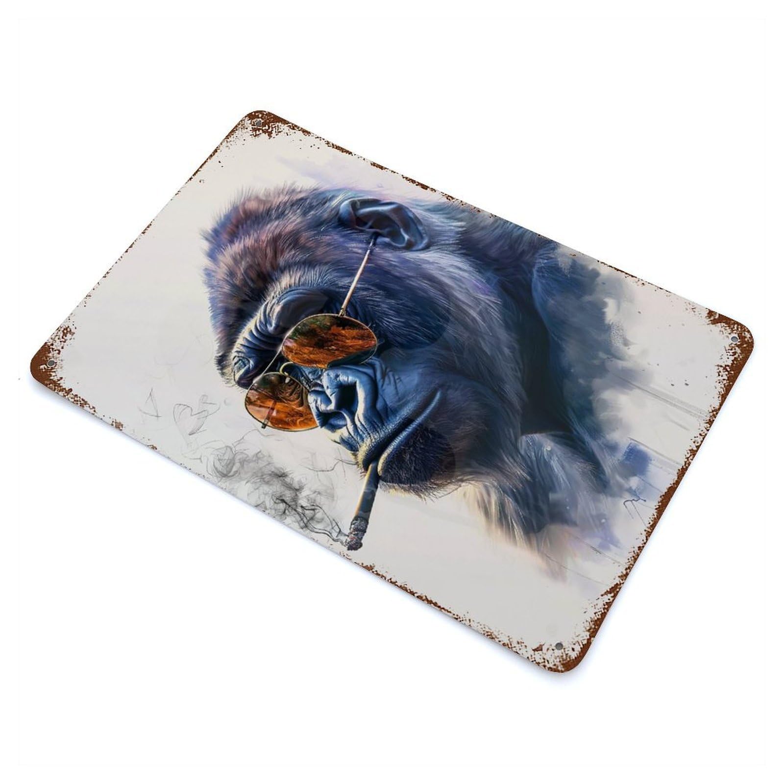 Gorilla Smoking Rust Effect Tin Sign 11.8"x7.9", Ideal for Shed, Workshop And Garage Wall Decor