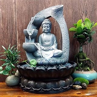 Buddha Tabletop Waterfall Fountain Meditation Relaxing Indoor Decoration, Zen Fountain for Home, Office, Bedroom Decoration(Grey 2)