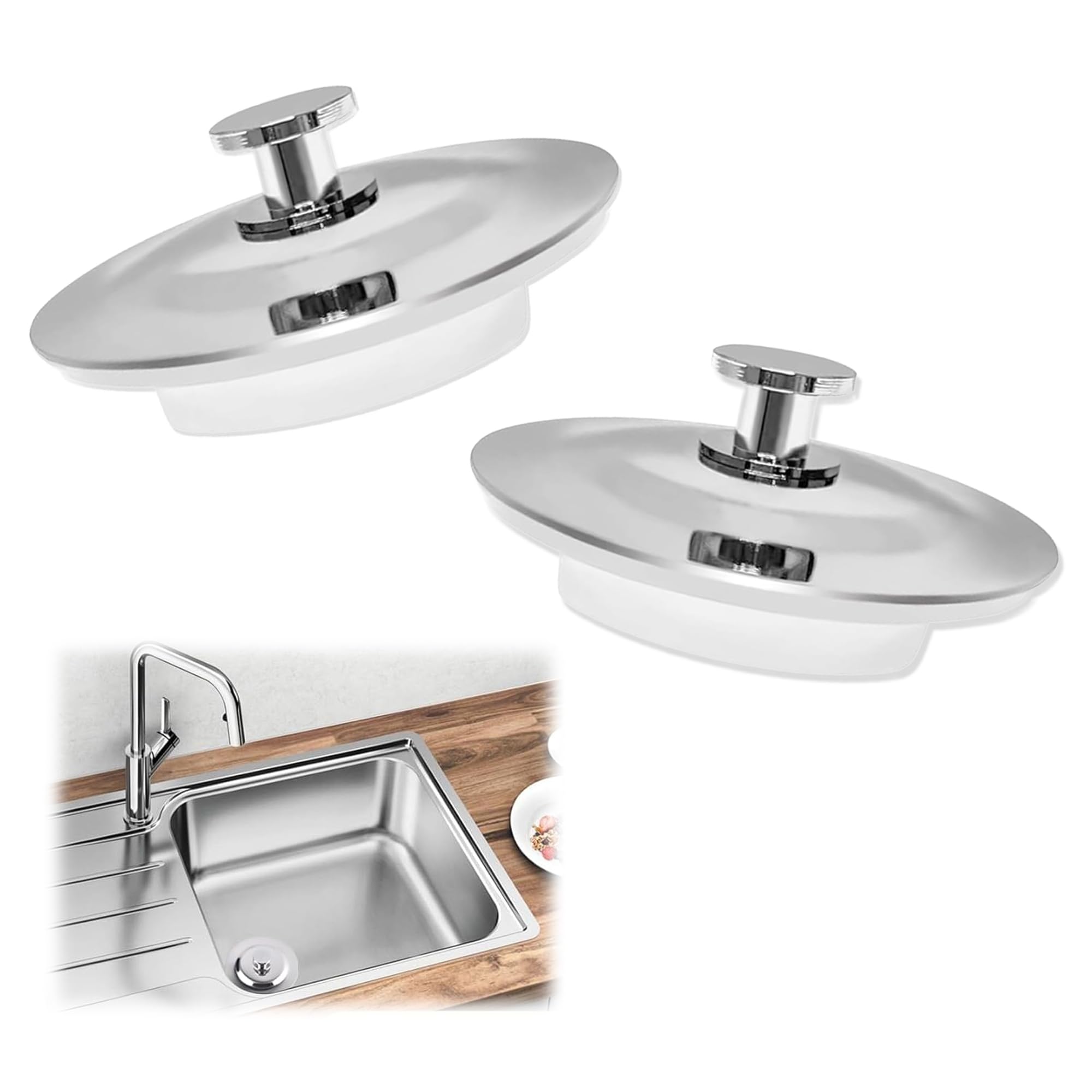 Lot De 2 Bouchons D'évier Universels En Caoutchouc Avec Chaîne 40cm - Diamètre 40-45mm Pour Baignoire, Cuisine, Salle De Bain