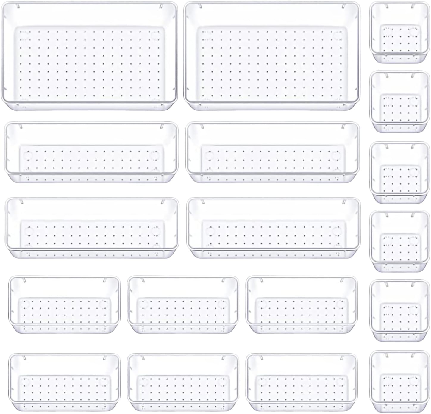 HOMESPROUT™ 18-Pcs Set, 5-Sizes Acrylic Clear Plastic Drawer Organiser, Makeup Drawer Organizer, Divider, Storage Organizer Wardrobe Trays for Kitchen, Bathroom, Office, Makeup, Gadgets & Utensils.