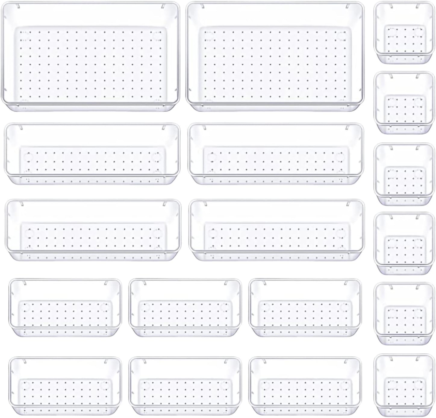 HOMESPROUT™ 18-Pcs Set, 5-Sizes Acrylic Clear Plastic Drawer Organiser, Makeup Drawer Organizer, Divider, Storage Organizer Wardrobe Trays for Kitchen, Bathroom, Office, Makeup, Gadgets & Utensils.