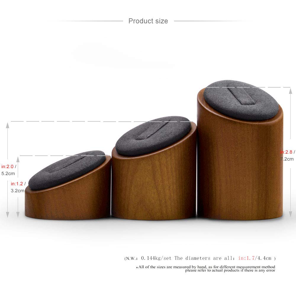 Oirlv Supporto Per Anelli e Gioielli in Legno Massiccio, 3 Pezzi, Display per Contatore Gioielli (Grigio Scuro)