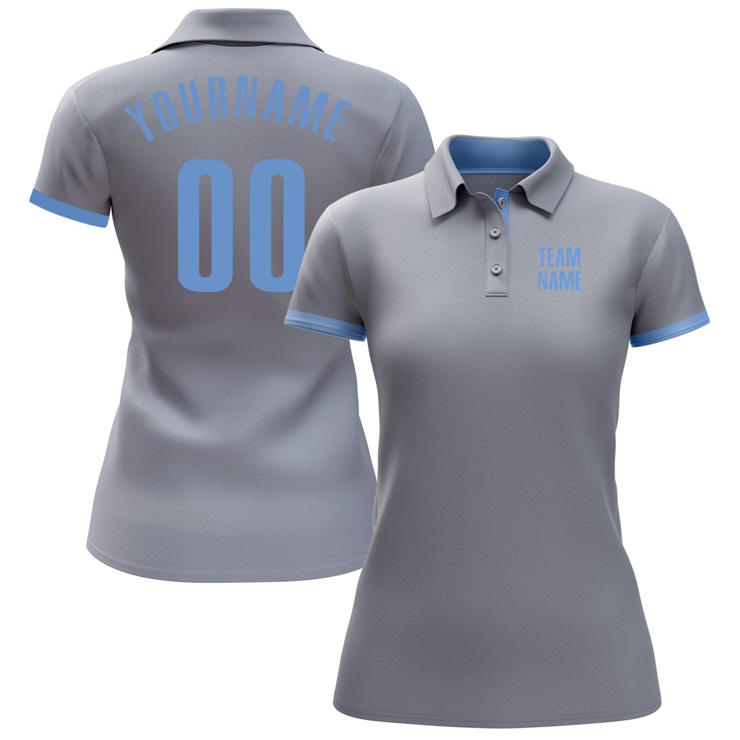 Generic Custom Darts Bowling Golf Polo Shirts for Men Women Youth, Gray Light Blue Personalized Golf Shirts Printed Name Number Logo