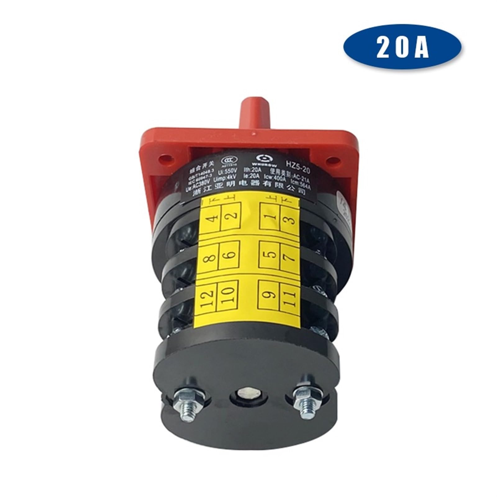 Selettore rotativo a 3 Posizioni da 20A 4KW Commutatore a camma di conversione con Contatto in Argento a 3 Poli a 12 terminali HZ5-20/4 M05