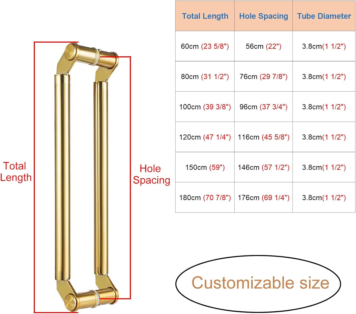 Heavy Duty Commercial Double Sided Door Handle, 304 Stainless Steel Modern Push Pull Handles for Hotels, Offices & Glass Doors - Gold Finish, 100cm (39 3/8")