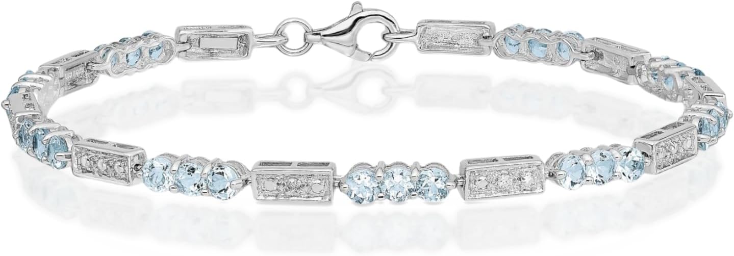 IceCarats 925 Sterling Silver 2.45 carat Blue Aquamarine Diamond Accent Tennis Bracelet 7 inch Round Cut, Natural, Prong Set, Textured For Her