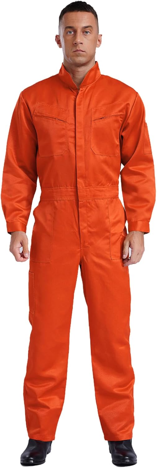 Mens 100% Cotton Overalls One Piece Overall Workwear Jumpsuits Mechanics Uniform with Pockets