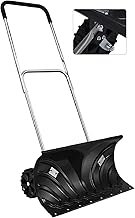 Happygrill Snow Shovel, Rolling Snow Pusher with 26” Wide Blade, Built-in Wheels & Adjustable Handle, Heavy Duty Snow Shovel for Driveway, Pavement
