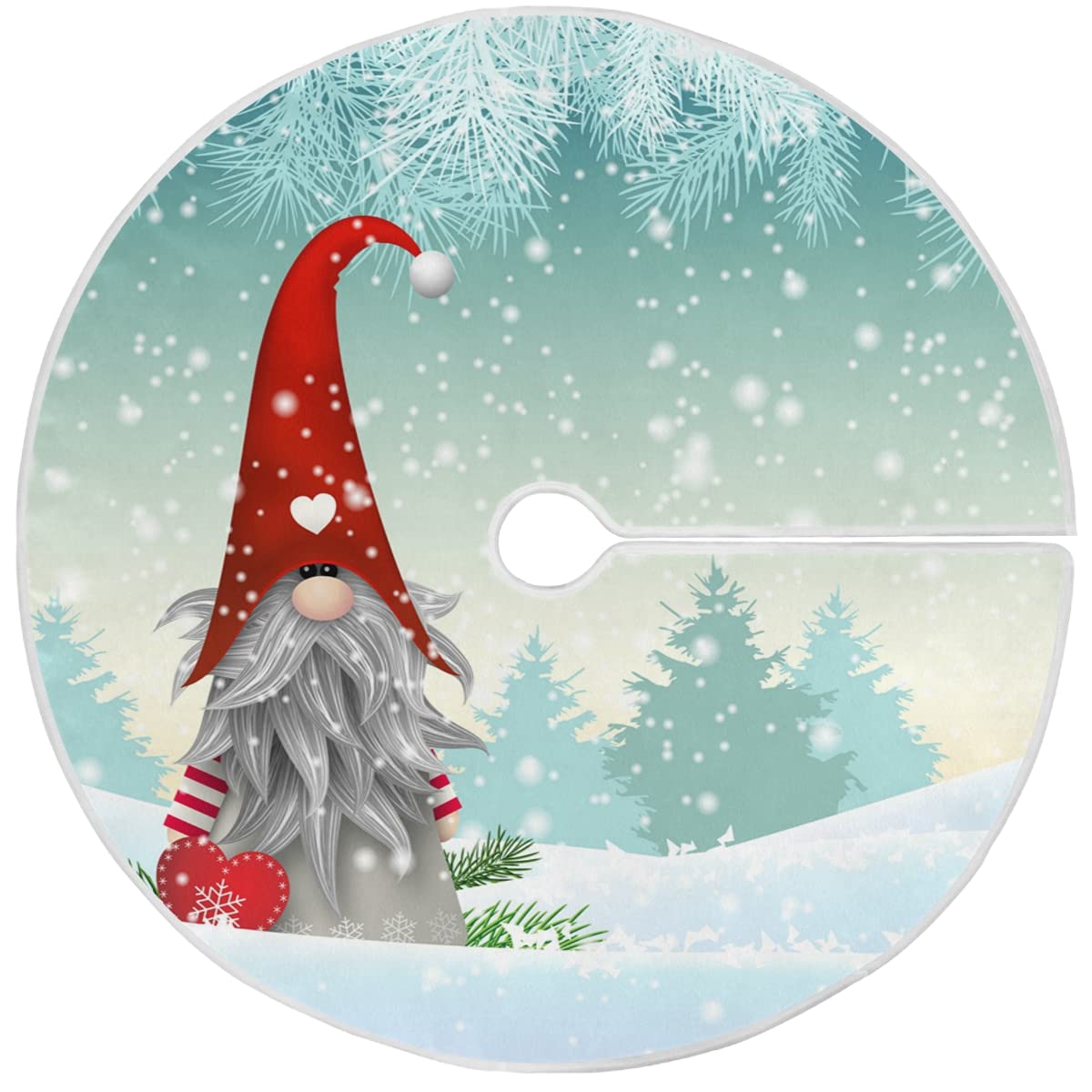 Merry Christmas Cute Gnome Snowman Christmas Tree Skirt Decorations Winter Snow Snowflake Christmas Tree Jingle Bells Xmas Tree Mat 35 inch for Holiday Party Supplies Rustic Ornaments Mini Tree Skirt