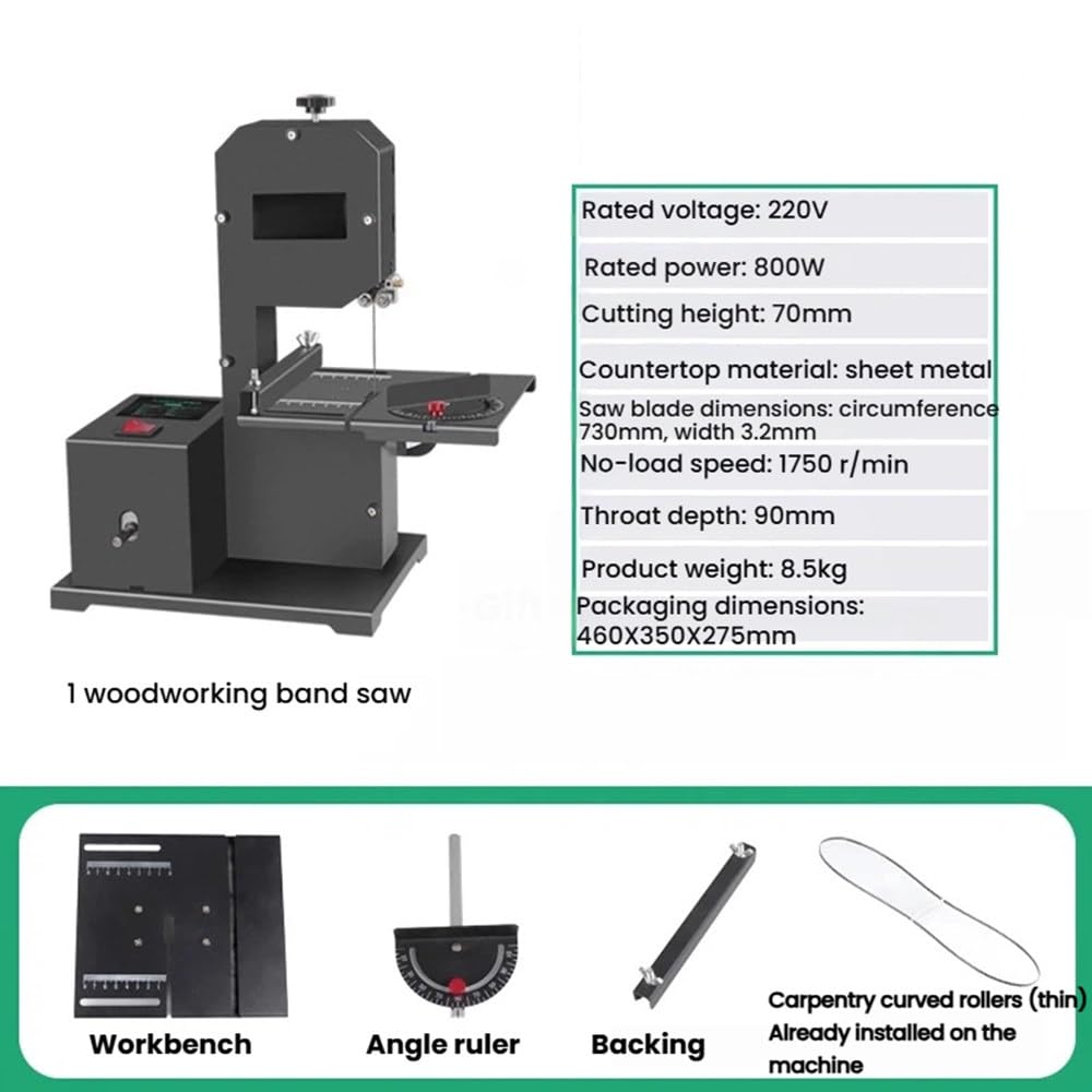 Sierra De Cinta De Sobremesa Profesional, Cortadora De Madera De 800 W, con Mesa De Trabajo para Metal Inclinable a 45°, para Talleres Pequeños Standard