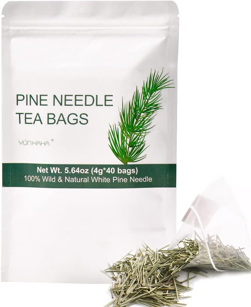 40 Wild Dried White Pine Needle Tea Bags, 4g/bag- 100% Natural Pure Pine Needles Herbal Tea - Caffeine free- Cut & Sifted- Non-GMO - Immune Support
