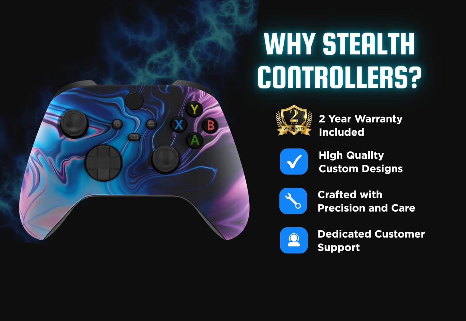 Stealth Controllers Wireless Controller for Xbox Series S, Xbox Series X, Xbox One - Soft Touch Feel - Custom Series S/X Controller (Purple Swirl)