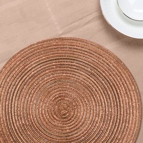Round Braided Placemats 15 Inch Round Table Mats For Dining Tables Natural Woven Heat Resistant Place Mats Set Of 6 (Brown Orange Shine) #TOP3