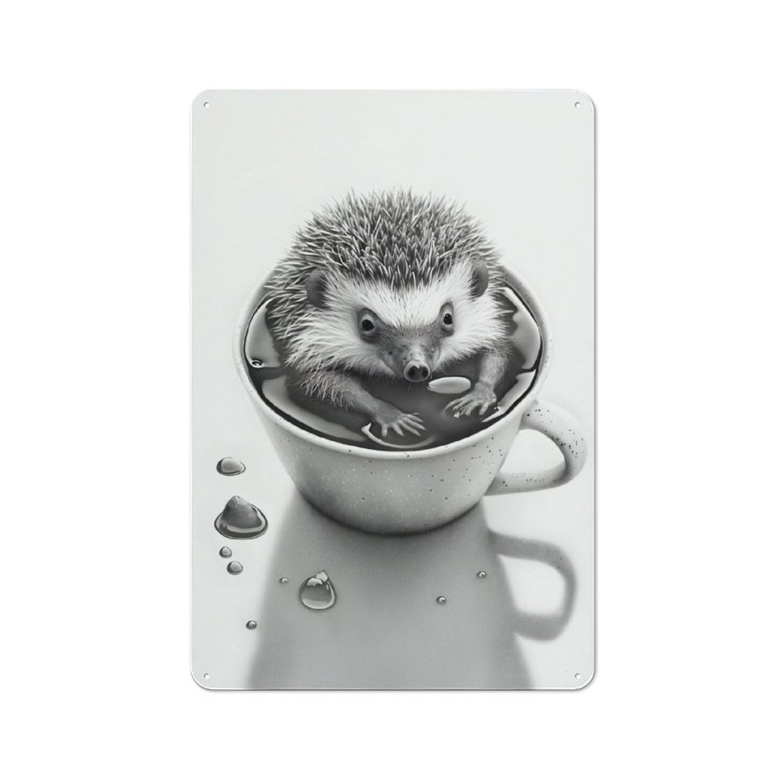 Junmoney Hedgehog Coffe Vintage Tin Sign 30X20cm With For Garage Or Workshop, For Kitchen, Dining Room And Home Bar Wall Decor