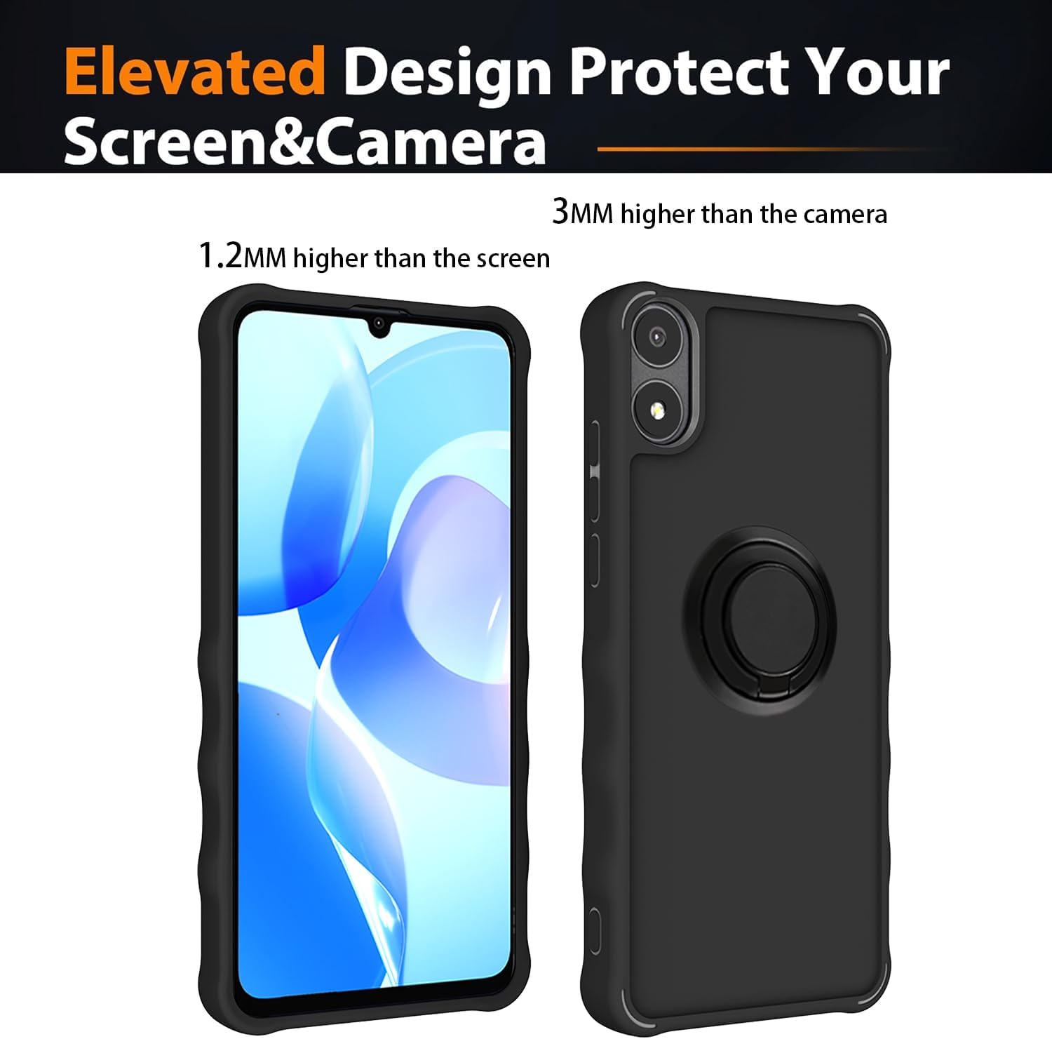 for AriVoice A67L Case Compatible for Foxx FoxxD A67L Phone Case Cover [with Tempered Glass Screen Protector][ 2MM Thickening Super Protection][Ring Support] Black - Image 2