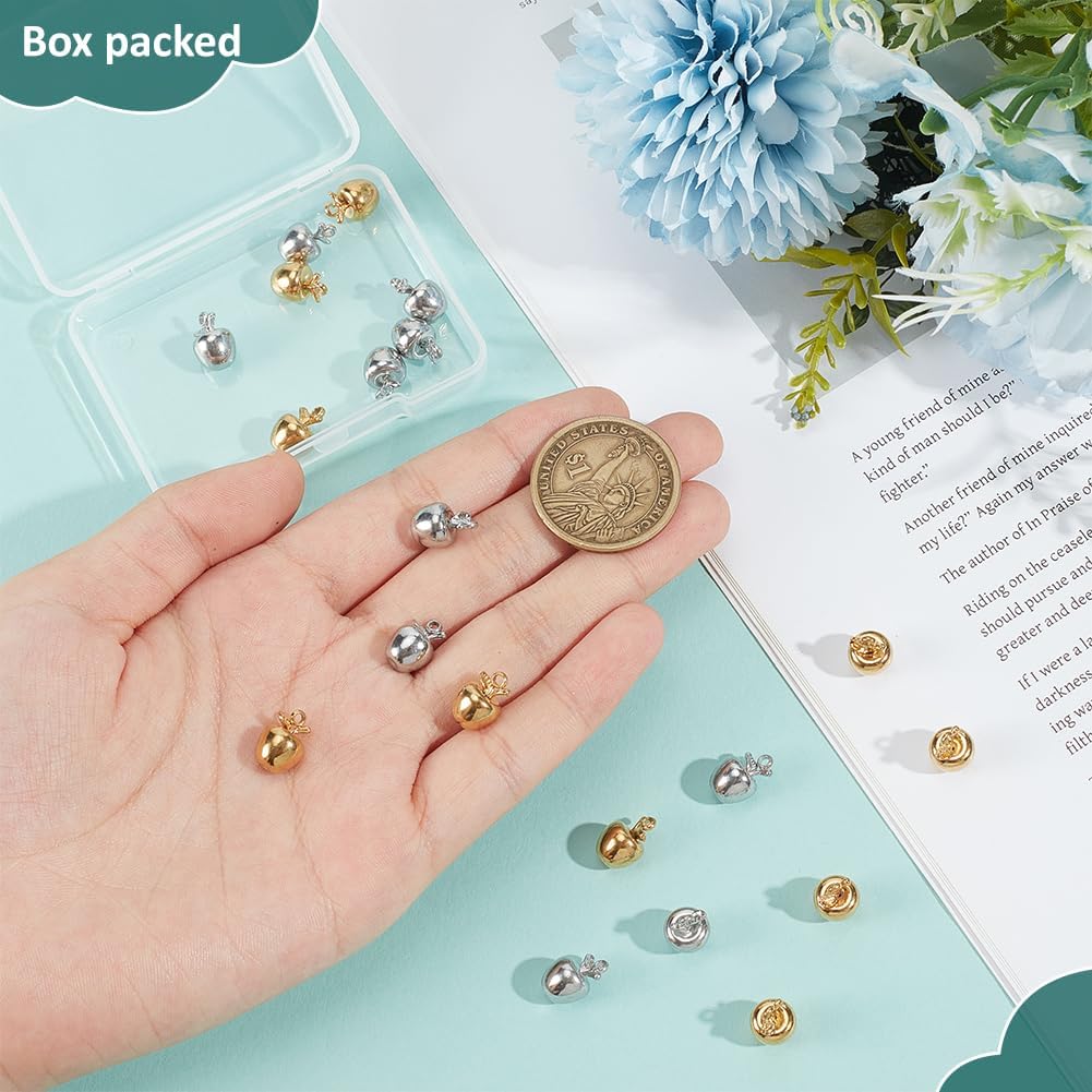 BENECREAT 20 Pcs Stainless Steel Apple Charms, Golden/Silver Imitation 3D Fruit Charms, Fruit Vegetable 3D Gold Apple Charm for Necklace Bracelets Earring Jewelry Making and DIY Craft - Image 3