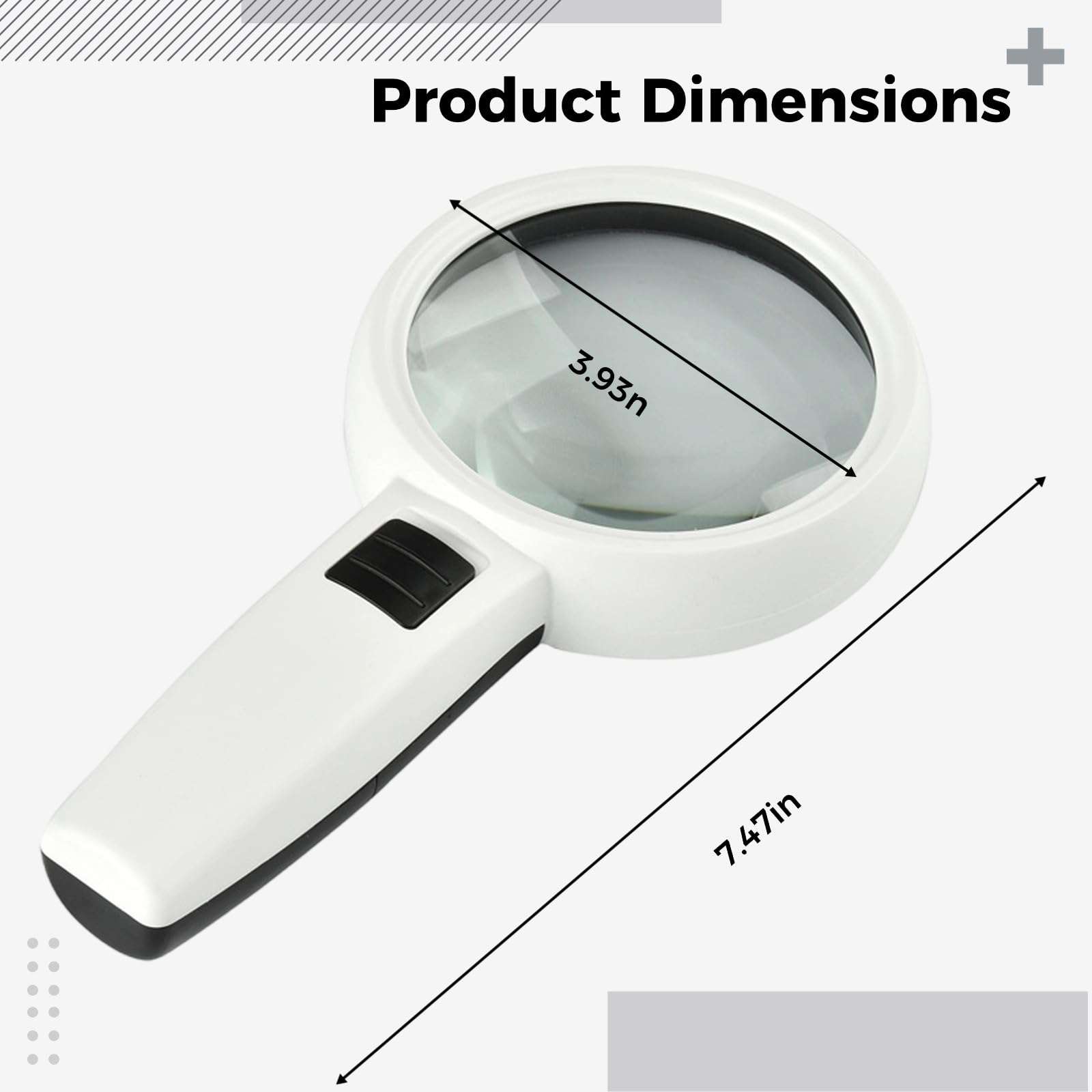 Handlupe mit LED, 3,9 Zoll 10 cm Optikglaslinse, Doppellagiges Vergrößerungsglas zum Lesen, für Antiquitätenbewertung und feine Details, klare Sicht, handlich und praktisch