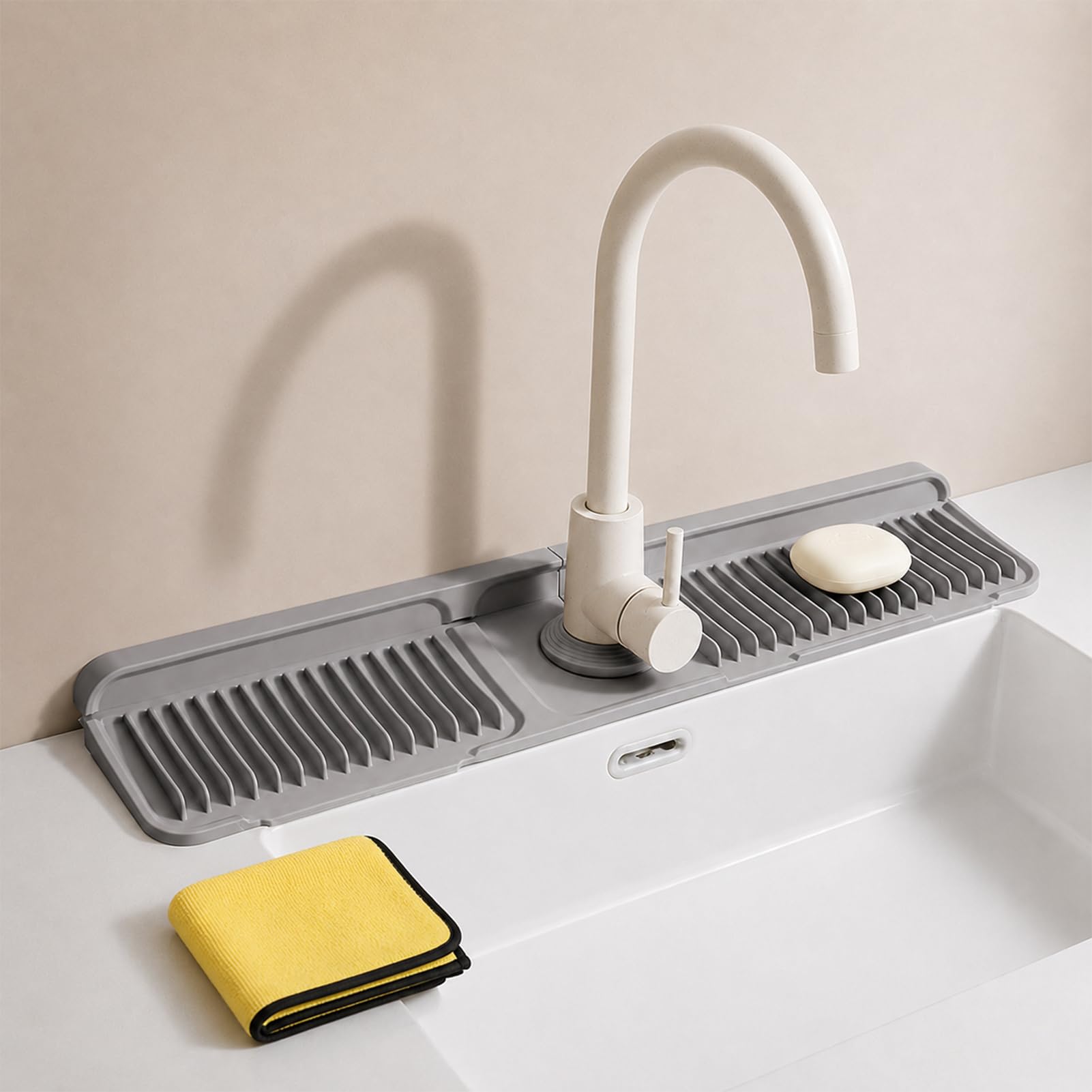 Button Silicone Faucet Drain Pad, Sink Splash Guard Behind Faucet (17.7",Dark Gray)