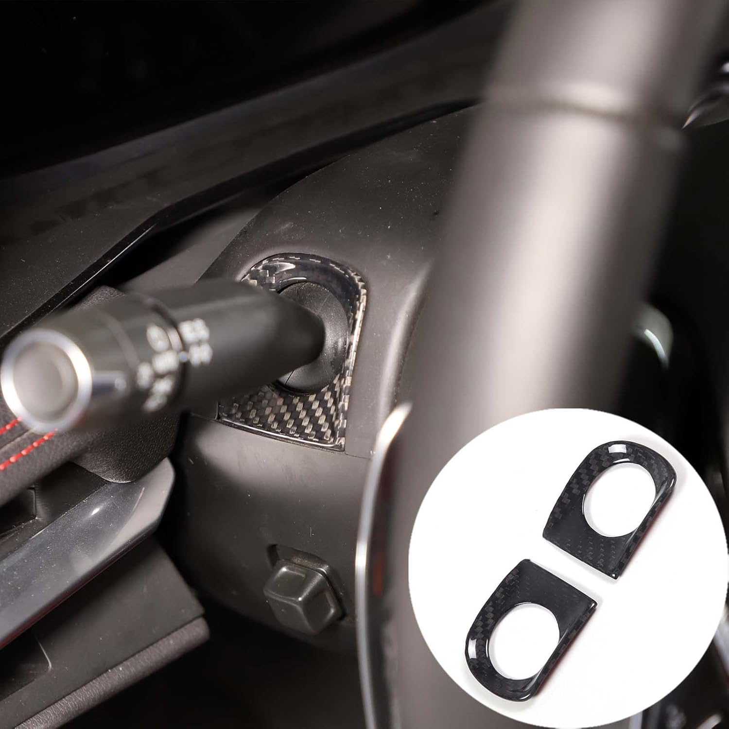 Steering Rod Base Cover Decor Trim Cover Compatible with Chevrolet Corvette C8 2020 2021 2022 2023, Car Steering Wheel Area Trims Stickers C8 Accessories (Real Carbon Fiber)