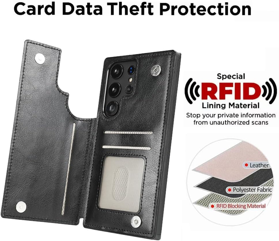 uCOLOR Wallet Case for Samsung Galaxy S25 Ultra Wallet Case with Card Holder,Flip Folio Leather Wallet Case Protective Cover (Black Leopard) - Image 3