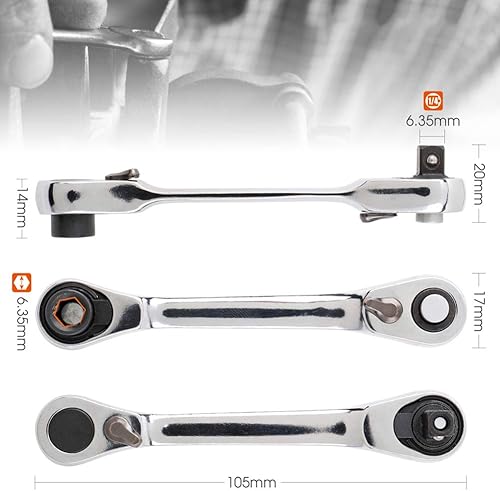 Miniatura 6 de Difcuy - Mini llave de trinquete de doble extremo de 1/4 pulgadas, herramienta portátil de destornillador de acero al cromo vanadio