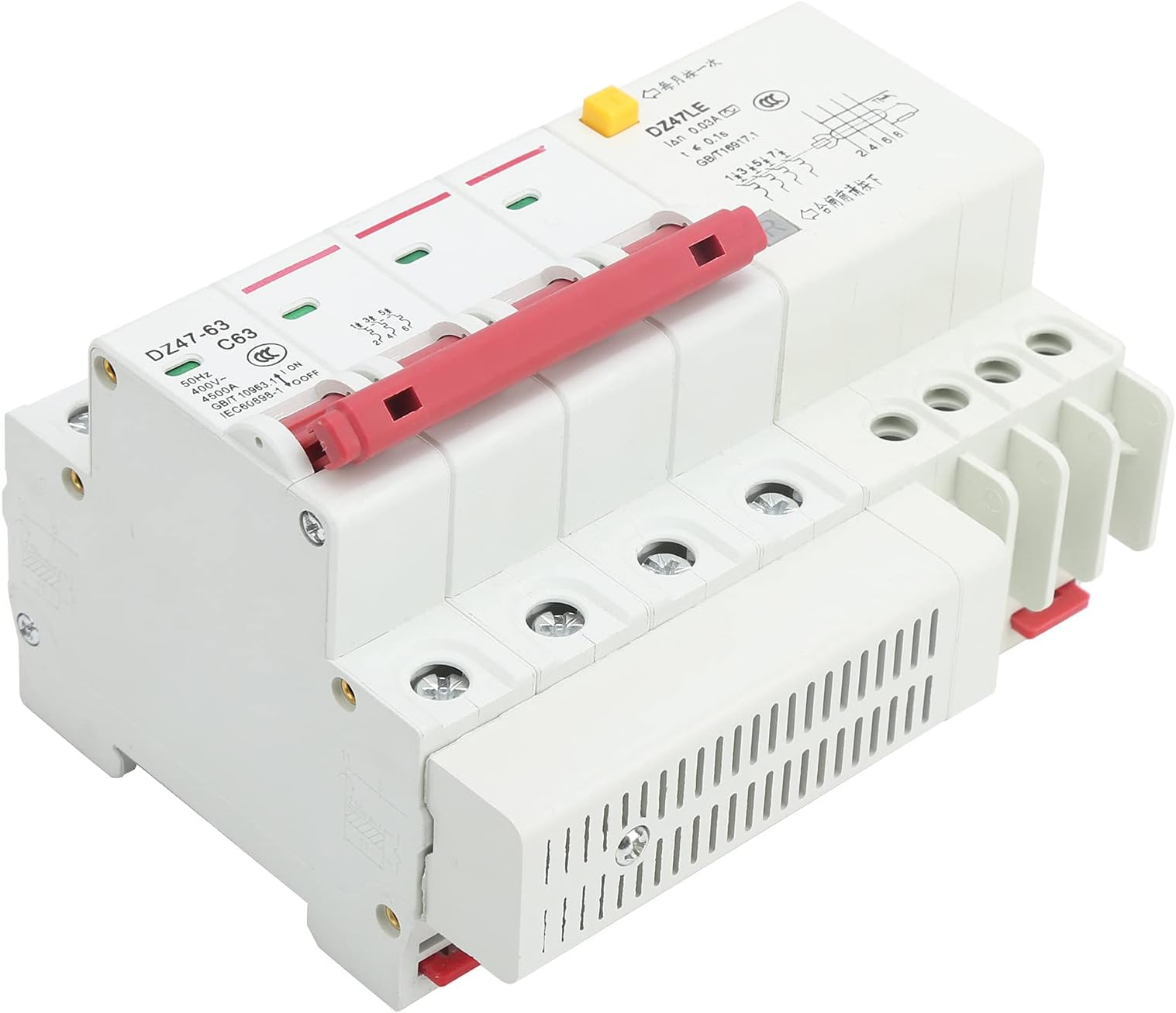 Crazy Purchase Din Rail, Visual Window Design 4P 6‑63A DZ47LE‑63 Circuit Breaker Box for Home for Out Buildings for Garage