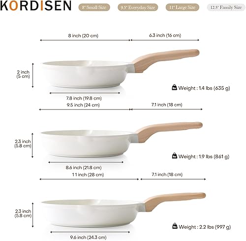 Miniatura 6 de Kordisen Juego de sartenes de cerámica antiadherente, juego de sartenes de cerámica de 3 piezas, sartén saludable y no tóxica, mango que se mantiene