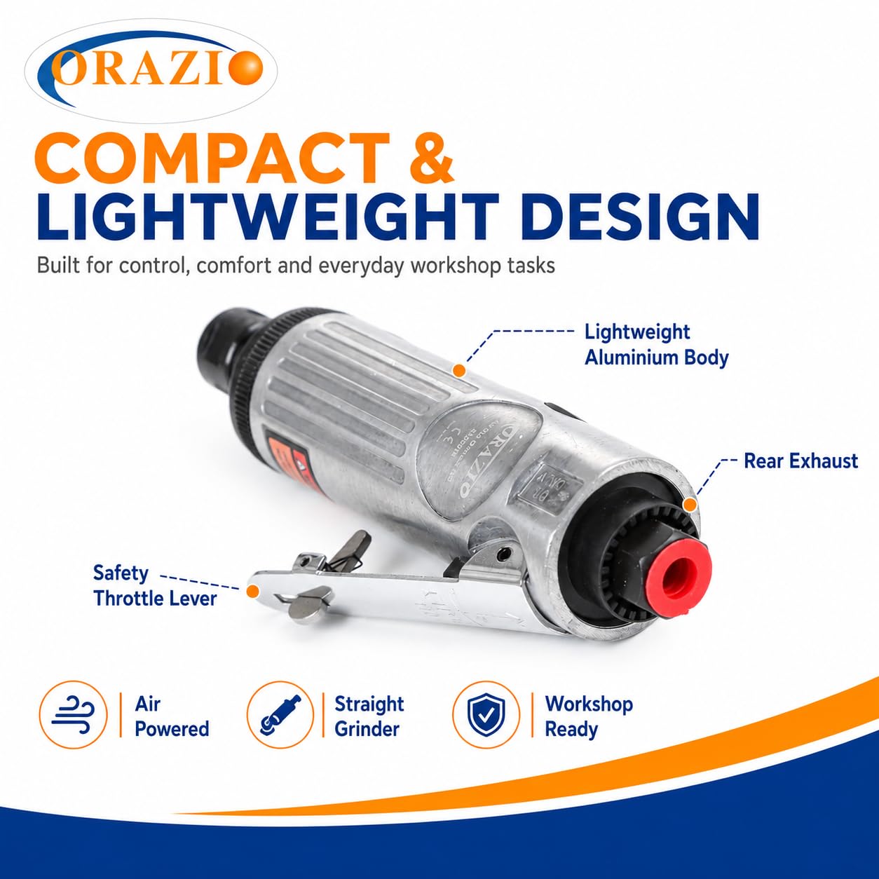 ORAZIO 212505B - Kit per smerigliatrice pneumatica, mini smerigliatrice dritta per riparazione pneumatici e altre applicazioni, con accessori da 3 mm e 6 mm, 16 pezzi