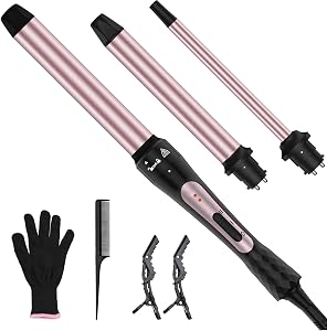 3 in 1 Curling Wand Set, Interchangeable Ceramic Curling Wands (0.35"-1.25"), Instant Heat Up Wand Curling Iron