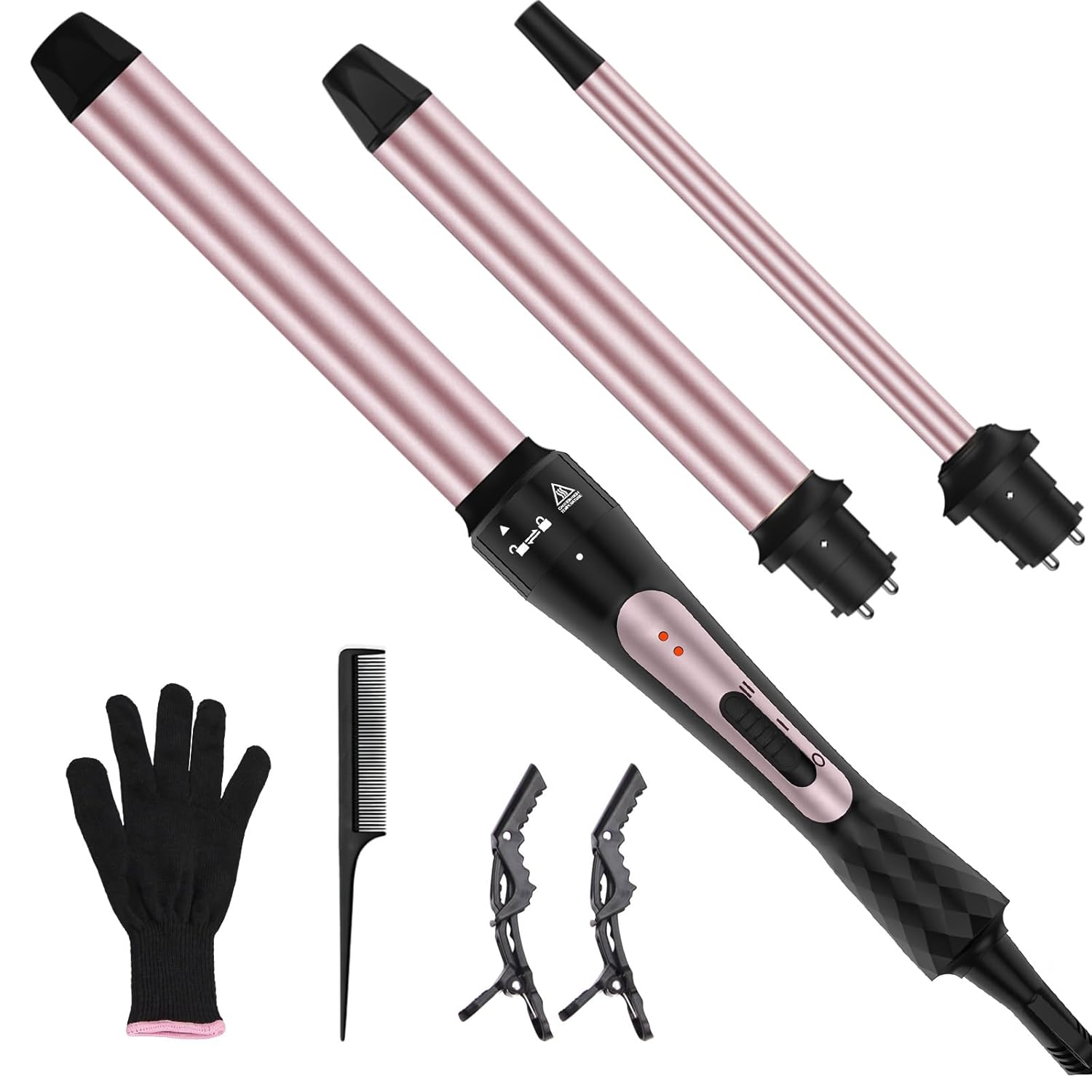 Wand Curling Iron Set 3 in 1 Curling Iron with Interchangeable Barrels 0 35 1 1 25 for