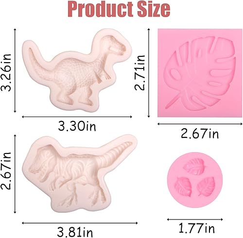 Miniatura 3 de Moldes de silicona para fondant de chocolate de dinosaurio, 4 piezas, hojas tropicales de dinosaurio, hojas de Monstera, molde de silicona para