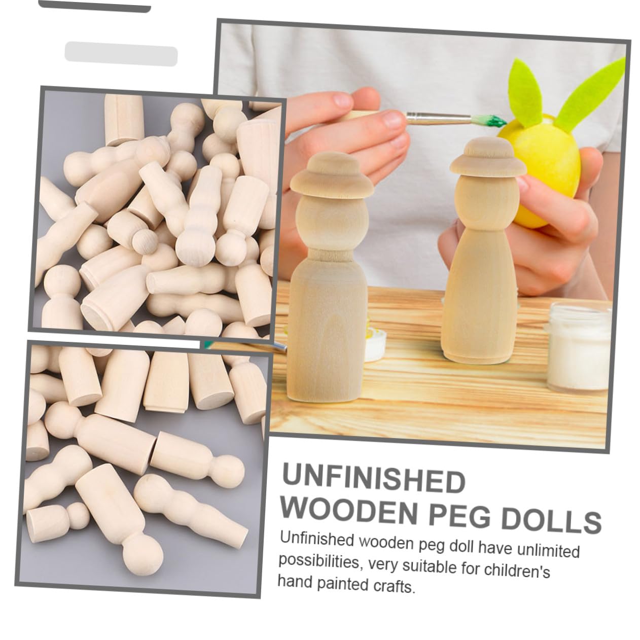 Muñecas de Madera sin Pintar y Manualidades para 55 Piezas Mesa