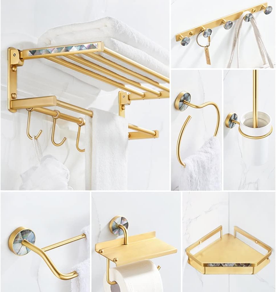 Light Luxury Punch-Free High-end Towel Rack, Towel Ring, Row Hooks, Bath Towel Holder, Tissue Basket, Bathroom Accessories Kit Bathroom (Color : Hair Dryer Three Cup Holder) (Toilet Brush)