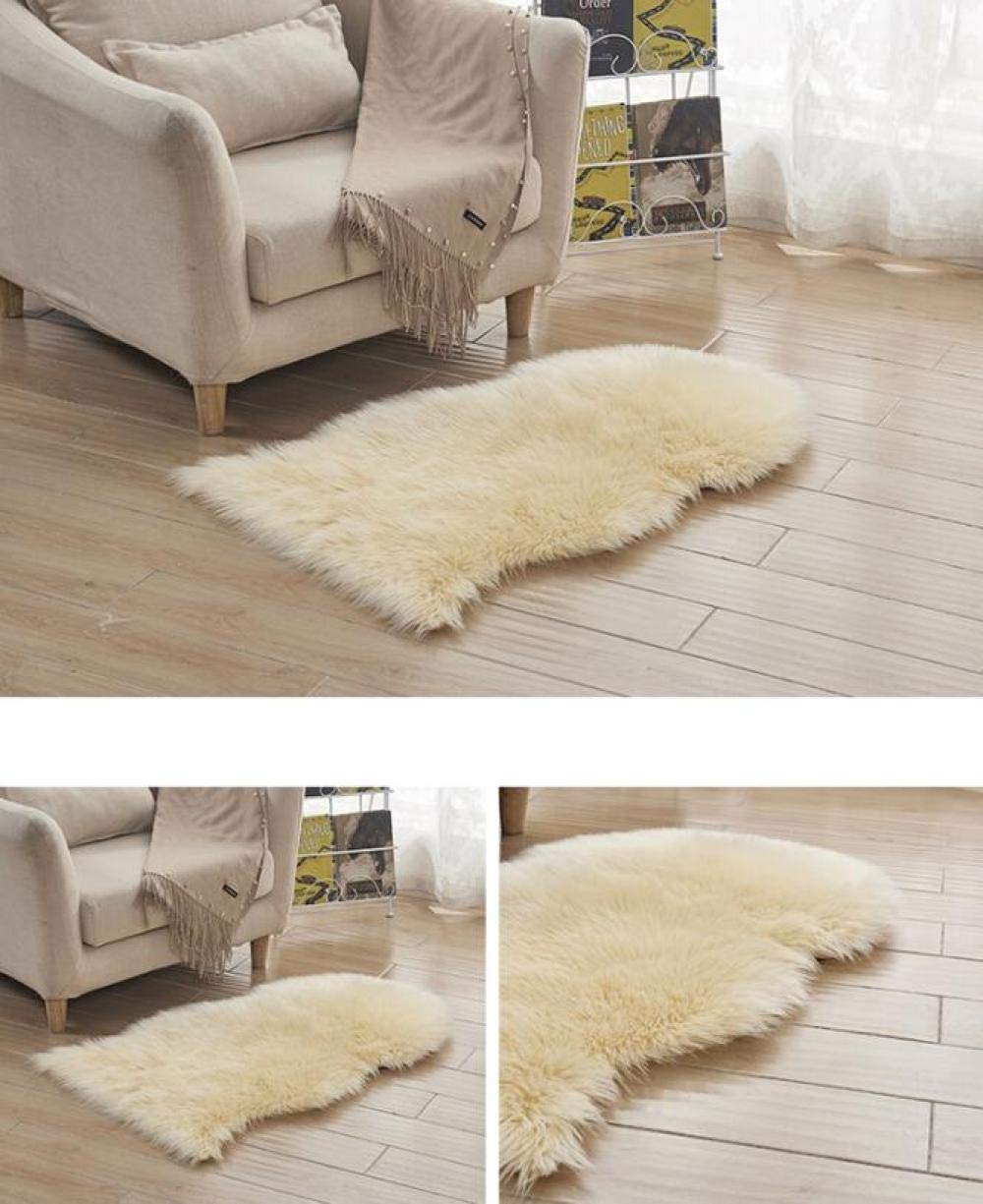 Spitzenqualität Lammfellimitat Teppich, Flauschig Weiche Nachahmung Wolle Teppich Longhair Fell Optik Gemütliches Schaffell Bettvorleger Sofa Matte Hellgelb 60 * 120cm