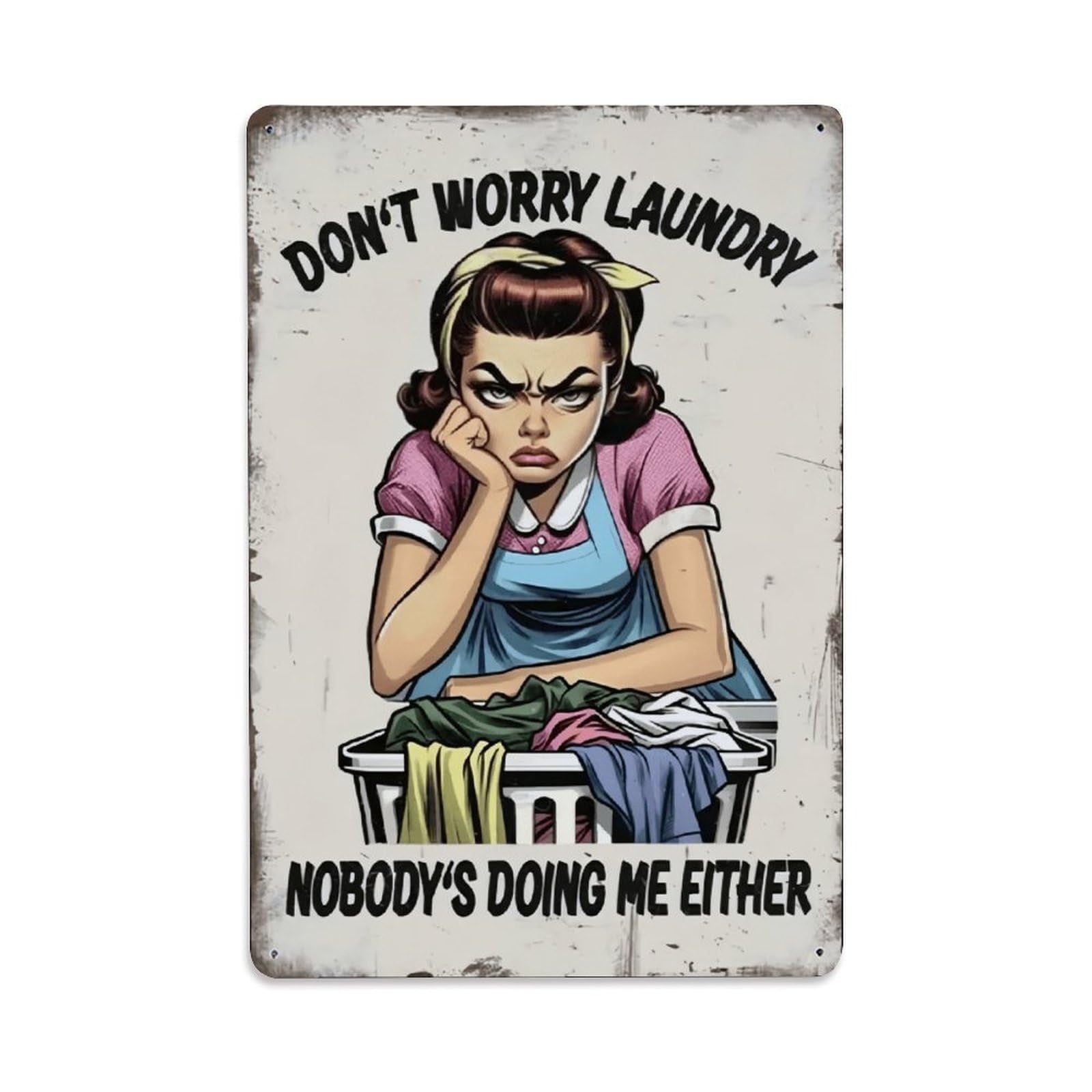 Retro Housewife Laundry Funny Sarcasm Wall Plaque Vintage Aluminium Metal Sign, Retro Wall Decor for Home, Bar, Garage & Farmhouse 30x20cm