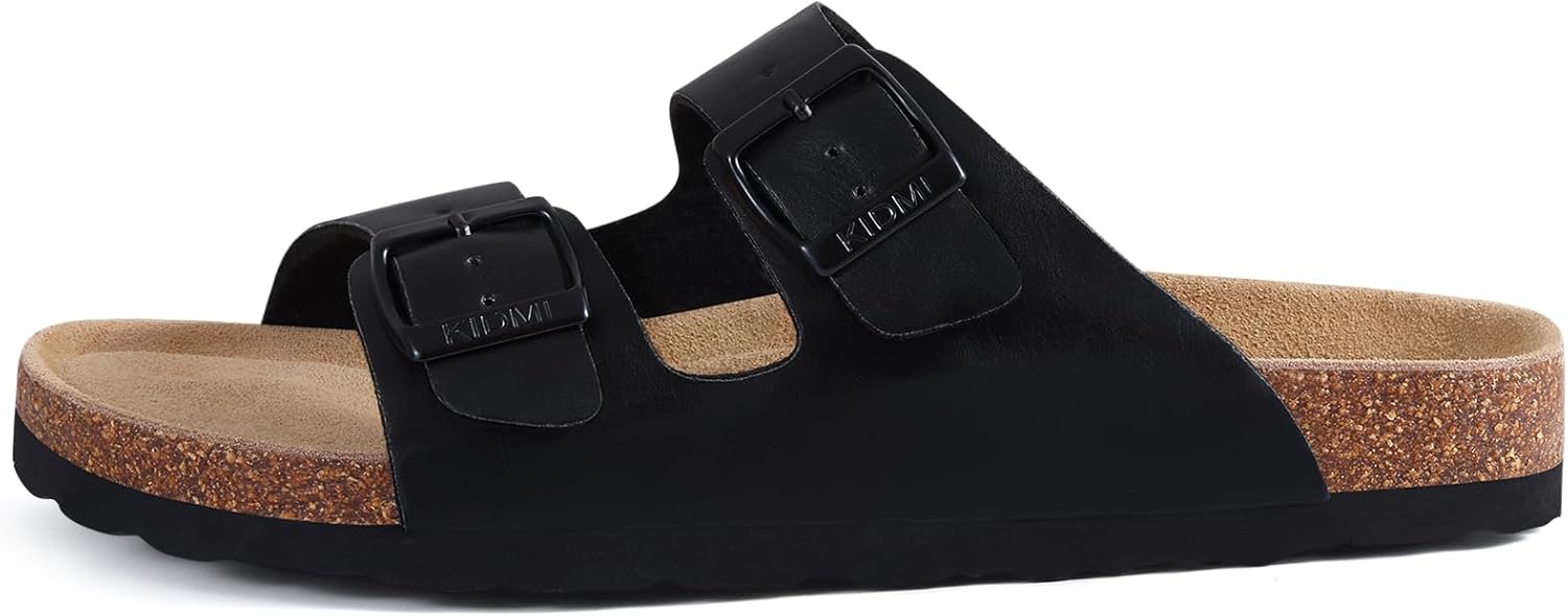 KIDMI Unisex Genuine Suede Summer Sandals Arch Support Cork Footbed Slide Sandals with Double Adjustable Buckle for Women Men - Image 2