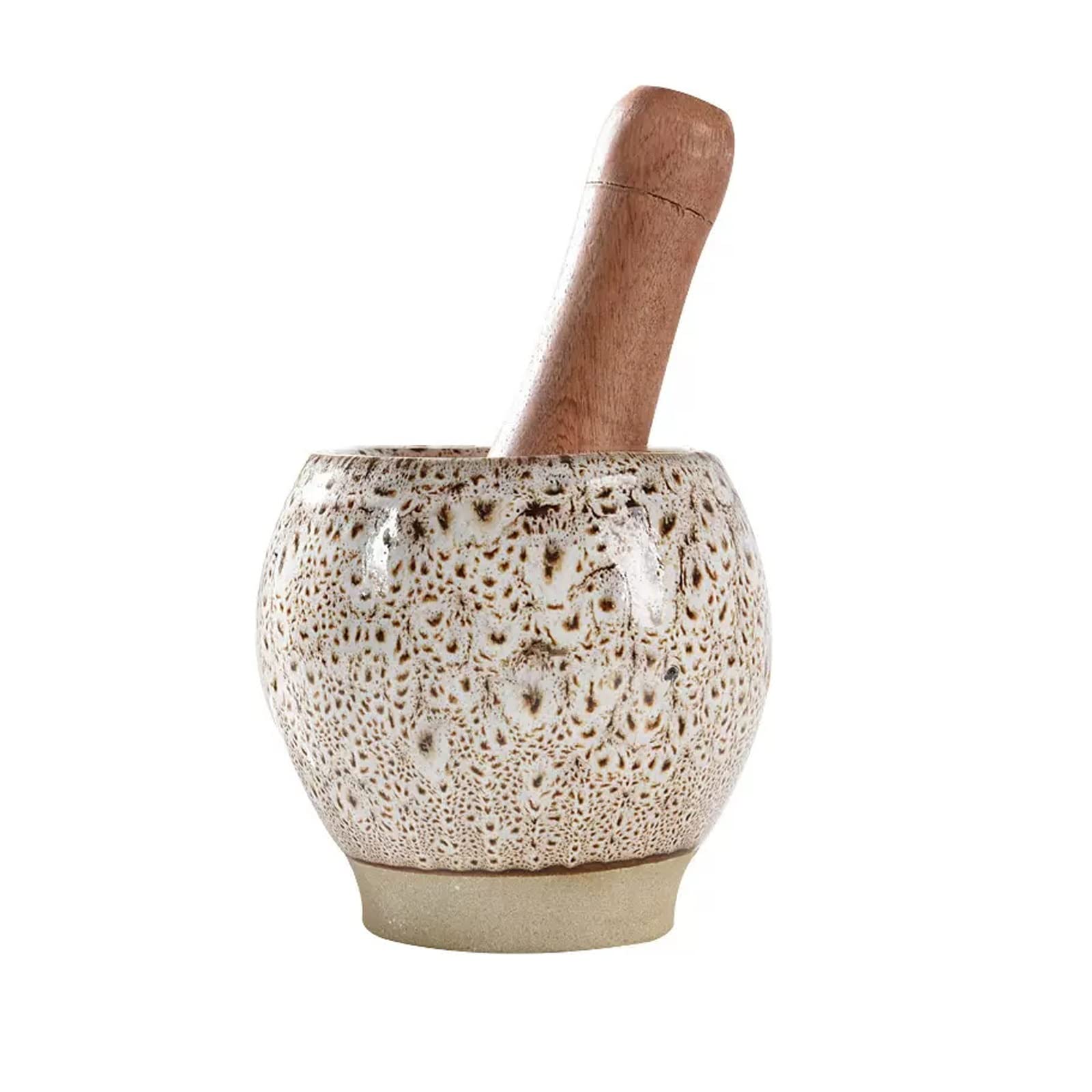 Spremiaglio, Mortaio in Ceramica con pestello in Legno, frantoio, macina spezie, Ciotola per Erbe aromatiche, Polvere di Pesto, Design con Motivo a Pois retrò, Set di Mortaio e PES