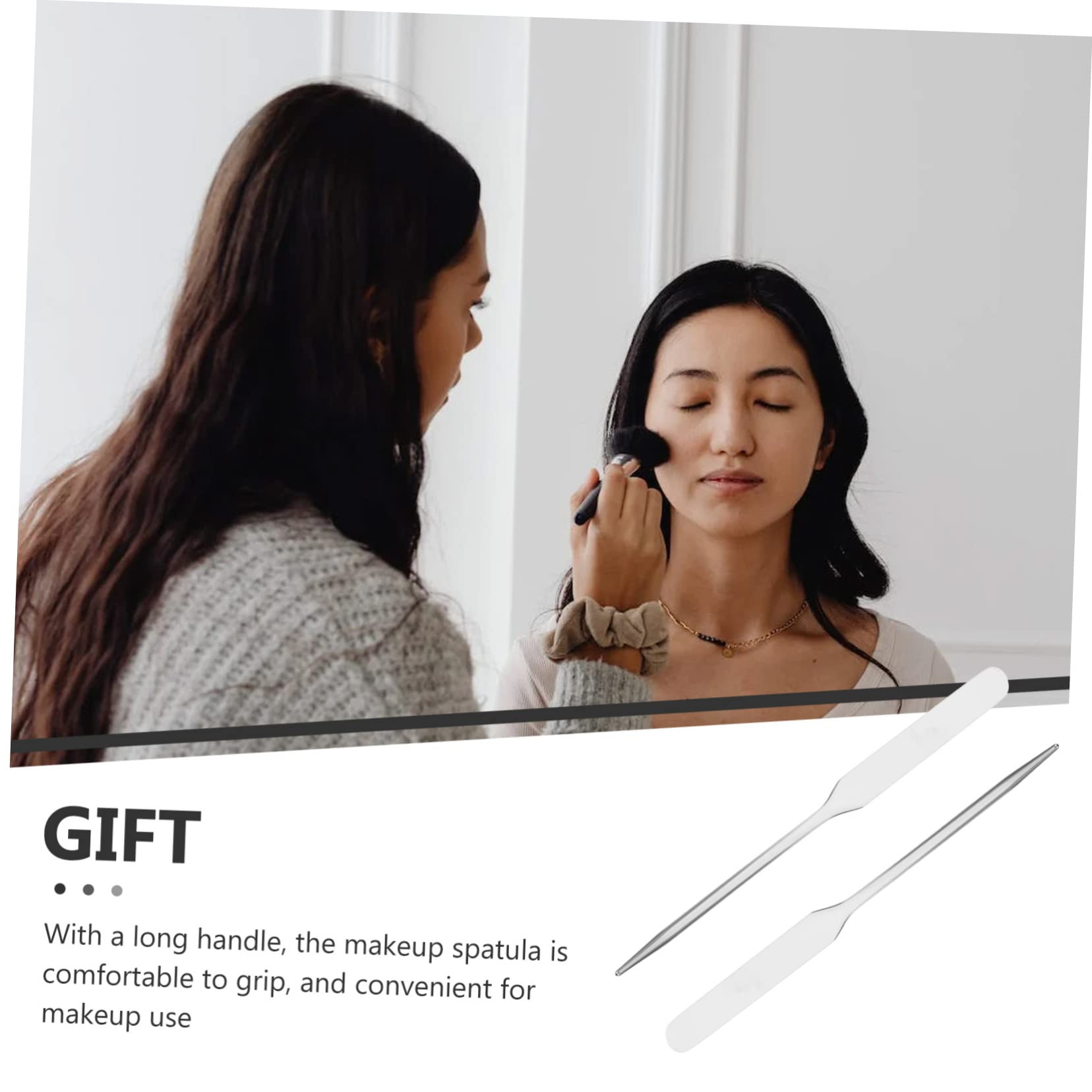 OHPHCALL 2pcs Stainless Steel Makeup Palette Stick Spatula Tool for Mixing Foundation Nail Polish Cosmetics