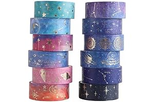 12 Rolls Galaxy Washi Tapes: Illuminate Your World with Celestial Designs