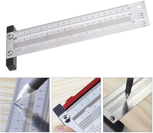 Miniatura 8 de Regla de marcado de ultra precisión, versión métrica de acero inoxidable para carpintería, herramienta de medición de alta precisión T cuadrada (8