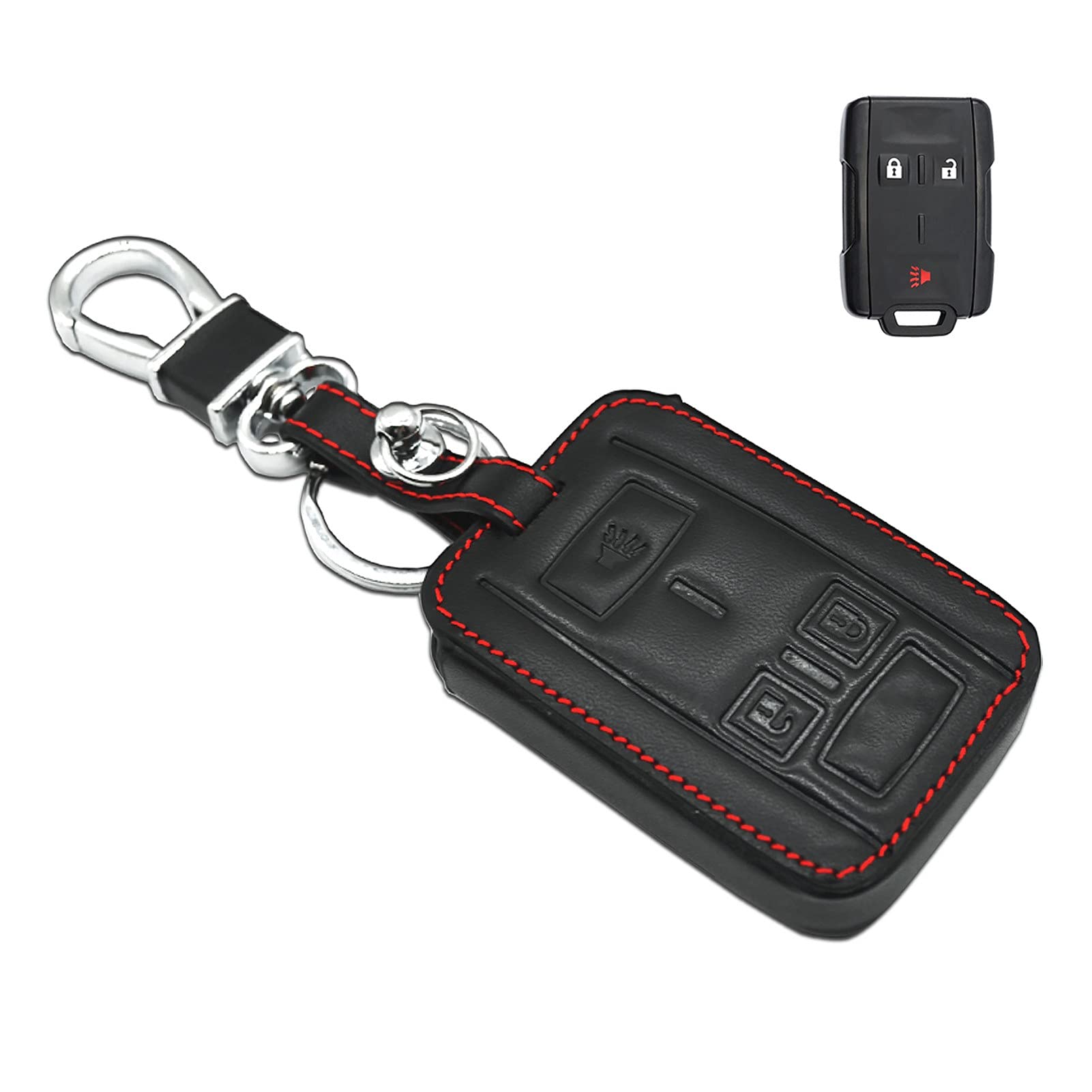 MECHCOSCompatible with fit for Chevy GMC Silverado Colorado Sierra M3N-32337100, 13577771 3 Buttons Leather Keyless Entry Remote Control Key Fob Cover Pouch Bag Jacket Case Protector Shell