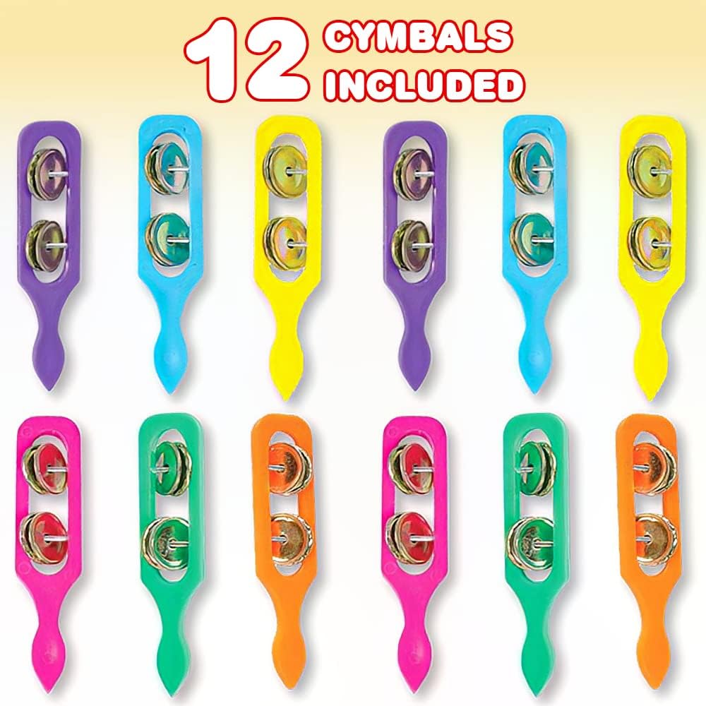 ArtCreativity Cymbals Tambourine for Kids, Pack of 12 Handheld Music Toys, Colorful Rattle Toddler Musical Instruments, Fun Cymbal Noise Makers Party Favors Supplies Goodie Bag Fillers for Children