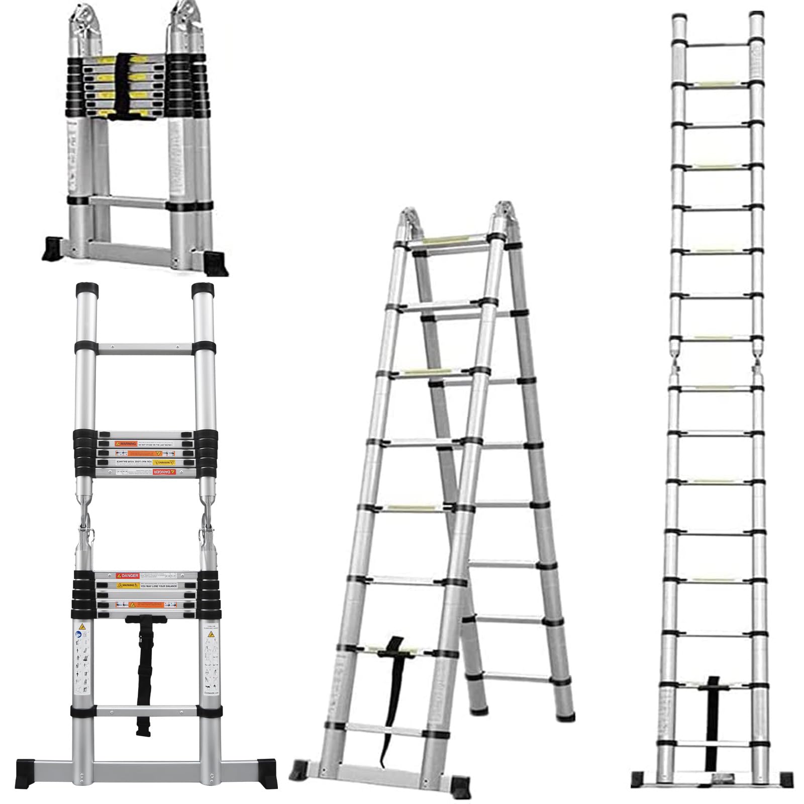 Ladders Telescoping Ladder 12.5 FT Dual Purpose Aluminum Telescopic Ladder with Non-Slip Feet Adjustable Lightweight Compact Ladders for Household or RV Outdoor Work,330lb Load Capacity(1.9M+1.9M)