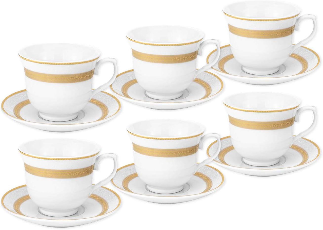 Royalty Porcelain 12pc Tea set Gold Rope Ornament 6 Cups, 6 Saucers, Porcelain
